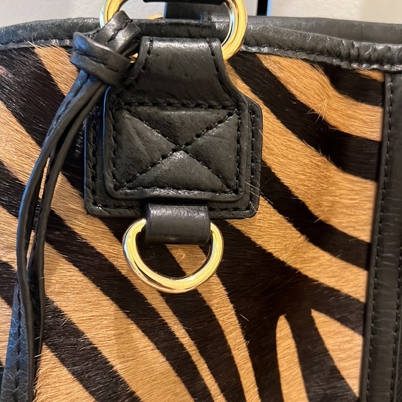 Badgley Mischka calf hair leather top handle tote handbag purse designer zebra - Picture 7 of 9